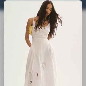 BRAND NEW Anthropologie White Midi Tie-back Cutwork Dress with Bow